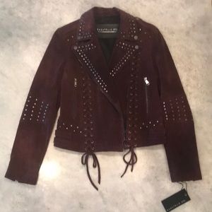 Burgundy purple leather jacket/gunmetal detail